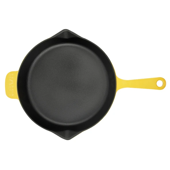 Lava Döküm Yuvarlak Kızartma Tavası Döküm Demir Yekpare Saplı Spring Serisi Çap(Ø)28cm.  Sarı - Resim 2
