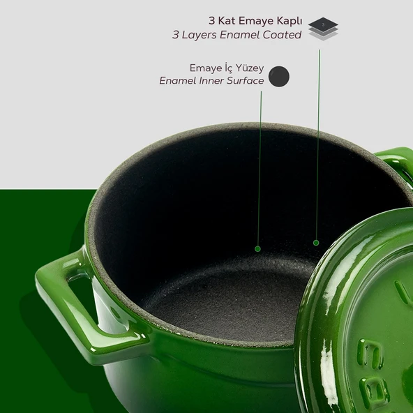 Lava Döküm Mini Tencere. Trendy Serisi Çap(Ø)10 cm.  Yeşil - Resim 6