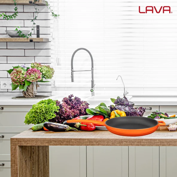 Lava Döküm Yuvarlak Kızartma Tavası Döküm Demir Yekpare Saplı  Çap(Ø)20cm.  Turuncu - 7