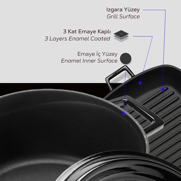 Lava Döküm Trendy 4 Parça Tencere Tava Seti  Siyah - 6