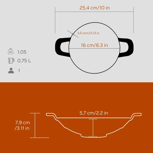 Lava Döküm Mini Wok Yekpare Kulplu Çap(Ø)16cm.  Turuncu - 4