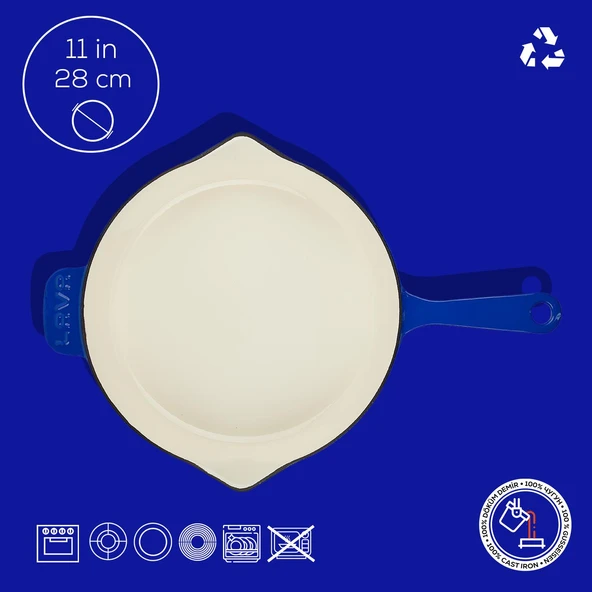 Lava Döküm Yuvarlak Kızartma Tavası Döküm Demir Yekpare Saplı Edition Serisi Çap(Ø)28cm.  Mavi - 4