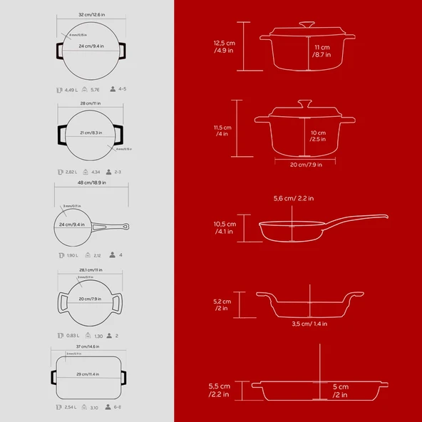 Lava Döküm 5x Trendy Serisi 8 Parça Tencere & Tava Seti  Kırmızı - Resim 4
