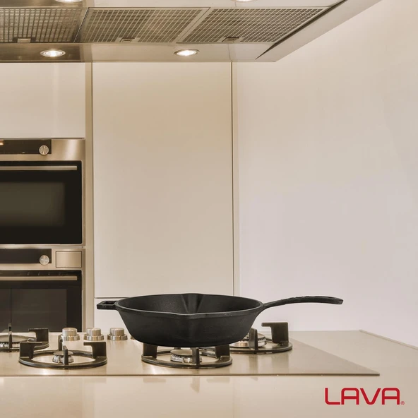 Lava Döküm Yuvarlak Kızartma Tavası Döküm Demir Yekpare Saplı. Çap(Ø)24cm - Resim 7