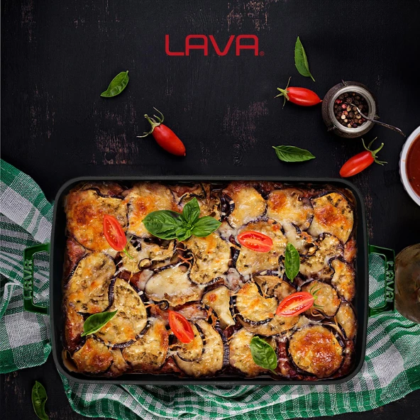 Lava Döküm Dikdörtgen Rosto ve Fırın Tepsisi Döküm Demir Yekpare Çift Kulplu Premium Serisi Ölçü 26x40cm.  Yeşil - 7
