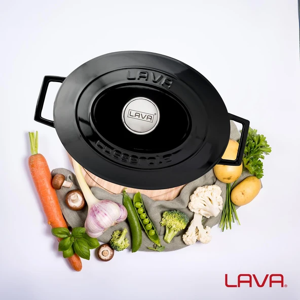 Lava Döküm Oval Tencere. Folk Serisi Ölçü 23x29cm.  Siyah - Resim 7