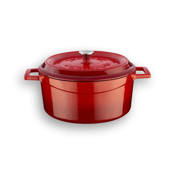 Lava Döküm Trendy Serisi Yuvarlak Derin ve Sığ 5 Parça Tencere Tava Çeyiz Seti  Kırmızı - Resim 3