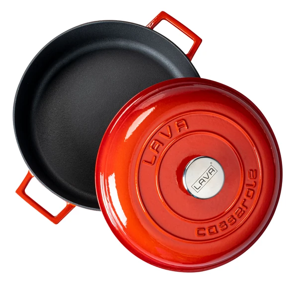 Lava Döküm Çok Amaçlı Yayvan Tencere. Kubbe Form Kapaklı Folk Serisi Çap(Ø)28cm.  Kırmızı - Resim 3