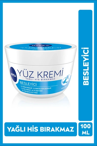 NIVEA Besleyici Yüz Bakım Kremi 100ml, 24 Saat Nemlendirici, Makyaj Bazı, Yağlı His Bırakmaz, Makyaj Bazı