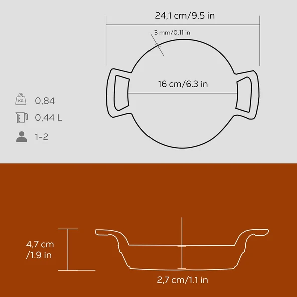 Lava Döküm Yuvarlak Sahan Döküm Demir Yekpare Çift Kulplu Çap(Ø)16cm.  Turuncu - Resim 5