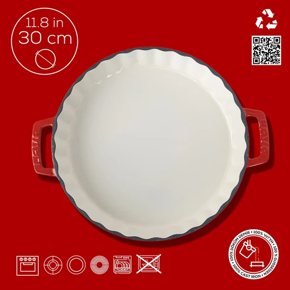 Lava Döküm Yuvarlak Rosto ve Fırın Tepsisi Edition Serisi Döküm Demir Yekpare Çift Kulplu Çap(Ø)30cm. Kırmızı - 4