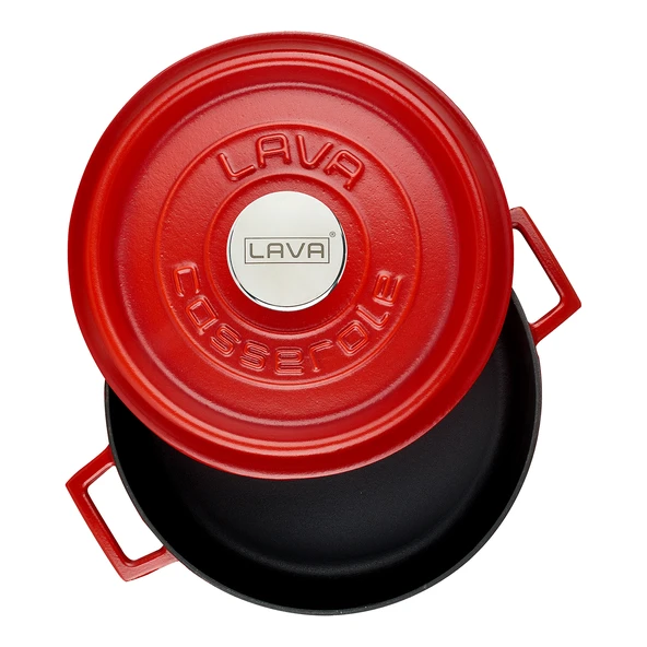 Lava Döküm Çok Amaçlı Yayvan Tencere Döküm Demir Yekpare Kulplu Spring Serisi Çap(Ø)24cm.  Kırmızı - Resim 2