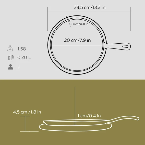 Lava Döküm Yuvarlak Pizza Krep Pankek Tavası Döküm Demir Yekpare Saplı Kayın Servis Ahşabı Çap(Ø)20cm. - Resim 5