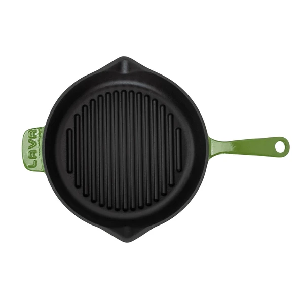 Lava Döküm Yuvarlak Izgara Tava Döküm Demir Yekpare Saplı Çap(Ø)28cm.  Yeşil - Resim 3