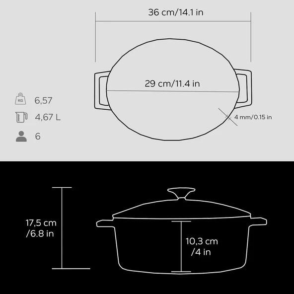 Lava Döküm Oval Tencere. Folk Serisi Ölçü 23x29cm.  Siyah - Resim 5
