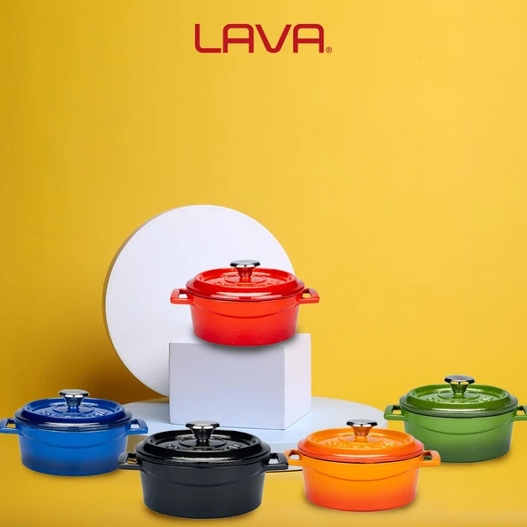 Lava Döküm Yuvarlak Tencere. Trendy Çap(Ø) 14cm.  Kırmızı - Resim 6