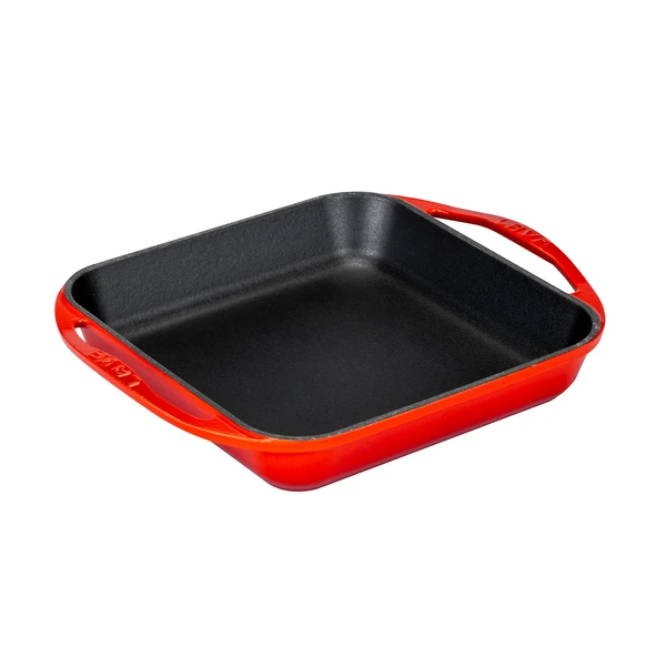 Lava Döküm Kare Kızartma Tavası Döküm Demir Yekpare Çift Kulplu Ölçü 26x26cm.  Kırmızı - Resim 2