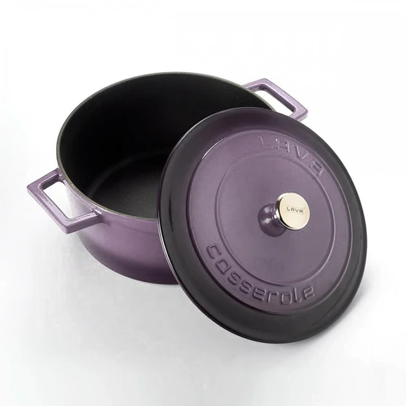 Lava Döküm Yuvarlak Tencere. Folk Çap(Ø)24cm.  Mor - Resim 2