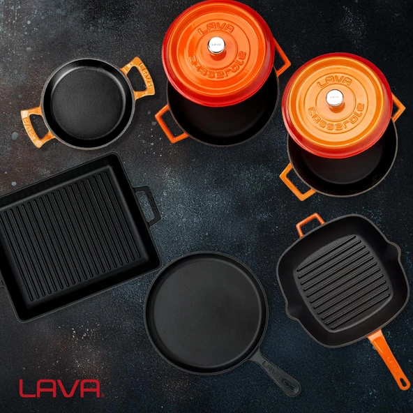 Lava Döküm 5x Trendy Serisi 8 Parça Tencere & Tava Seti  Turuncu - Resim 8