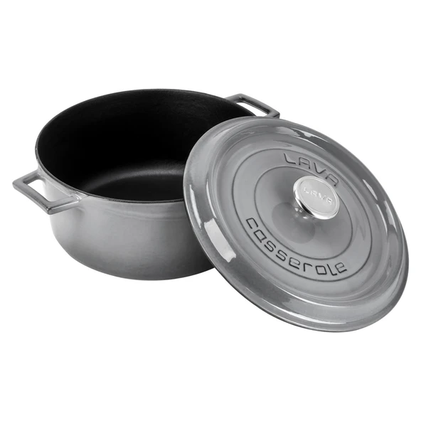 Lava Döküm Yuvarlak Tencere Döküm Demir Yekpare Kulplu Premium Serisi Çap(Ø)28cm.  Gri - Resim 3