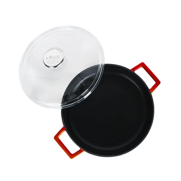 Lava Döküm Çok Amaçlı Yayvan Tencere. Glaze Serisi Çap(Ø)24cm. - Kırmızı  Kırmızı - 3