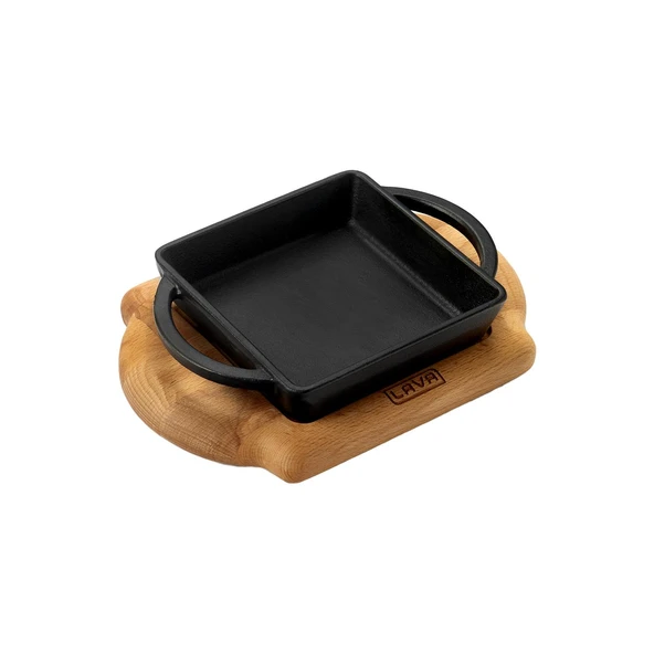 Lava Döküm Kare Sahan Döküm Demir Yekpare Çift Kulplu Kayın Servis Ahşabı Ölçü 12x12cm. - 2