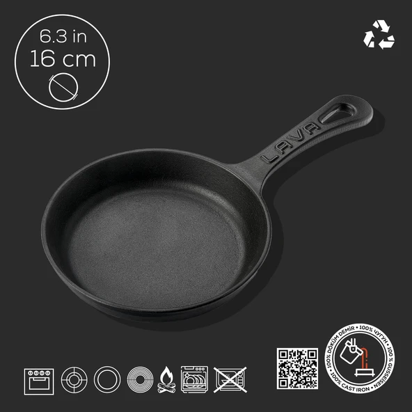 Lava Döküm Yuvarlak Kızartma Tavası Yekpare Saplı. Çap(Ø)16cm. - 4