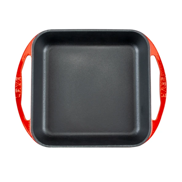 Lava Döküm Kare Kızartma Tavası Döküm Demir Yekpare Çift Kulplu Ölçü 26x26cm.  Kırmızı - Resim 3