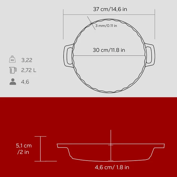 Lava Döküm Yuvarlak Rosto ve Fırın Tepsisi Edition Serisi Döküm Demir Yekpare Çift Kulplu Çap(Ø)30cm. Kırmızı - 5