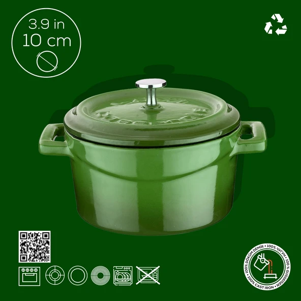 Lava Döküm Mini Tencere. Trendy Serisi Çap(Ø)10 cm.  Yeşil - Resim 4