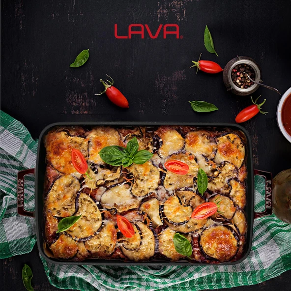 Lava Döküm Dikdörtgen Rosto ve Fırın Tepsisi Döküm Demir Yekpare Çift Kulplu Premium Serisi Ölçü 26x40cm.  Mor - 7
