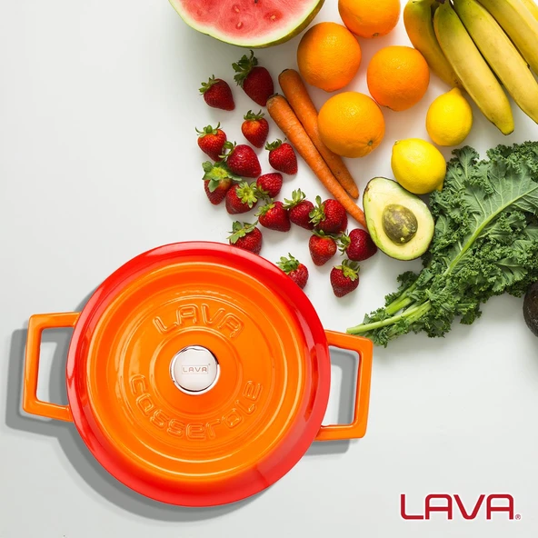 Lava Döküm Yuvarlak Tencere. Trendy Çap(Ø) 16cm.  Turuncu - Resim 6