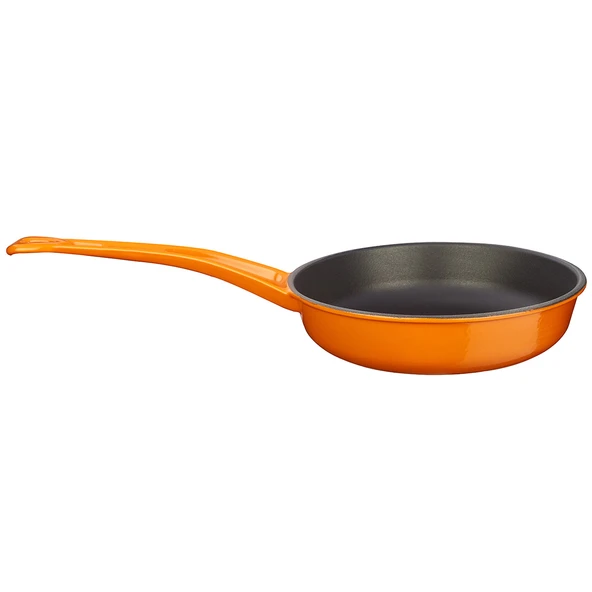 Lava Döküm Yuvarlak Kızartma Tavası Döküm Demir Yekpare Saplı Çap(Ø)24cm.  Turuncu
