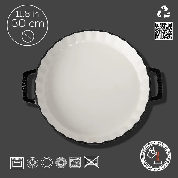 Lava Döküm Yuvarlak Rosto ve Fırın Tepsisi Edition Serisi Döküm Demir Yekpare Çift Kulplu Çap(Ø)30cm.  Siyah - 4