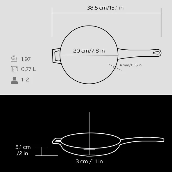 Lava Döküm Yuvarlak Kızartma Tavası Döküm Demir Yekpare Saplı  Çap(Ø)20cm.  Siyah - 5