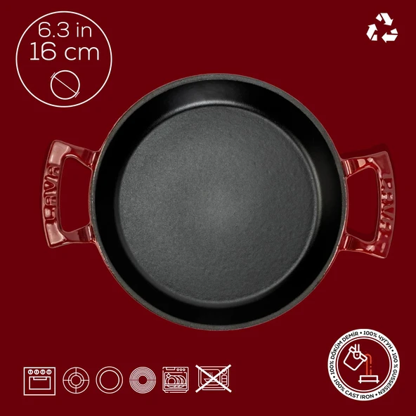 Lava Döküm Yuvarlak Sahan Döküm Demir Yekpare Çift Kulplu Çap(Ø)16cm.  Kırmızı - Resim 4