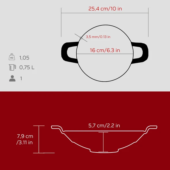Lava Döküm Mini Wok Yekpare Kulplu Çap(Ø)16cm.  Kırmızı - 4