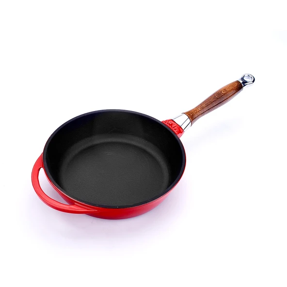 Lava Döküm Yuvarlak Kızartma Tavası Döküm Demir Sök - Tak Ahşap Sap Çap(Ø)24cm Kırmızı - 2