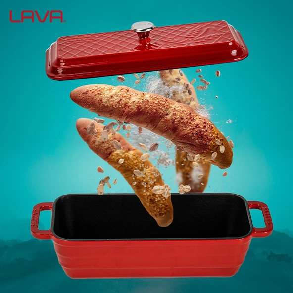 Lava Döküm Ekmek Tenceresi / Terrine Serisi. Ölçü 11x31cm.  Kırmızı - 8