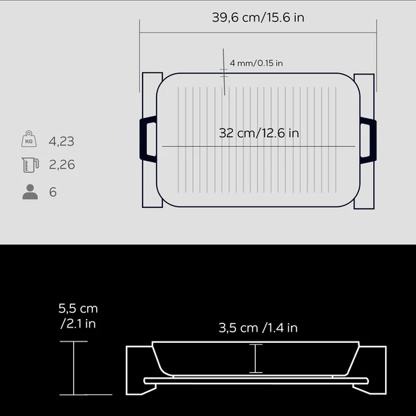 Lava Döküm Dikdörtgen Izgara Tavası Kayın Servis Ahşabı Döküm Demir Yekpare Çift Kulplu Ölçü 26x32cm. - Resim 5