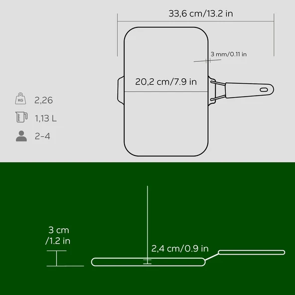 Lava Döküm Dikdörtgen Sığ Izgara Tavası Silikon Tel Saplı Ölçü 21x36cm.  Yeşil - Resim 8
