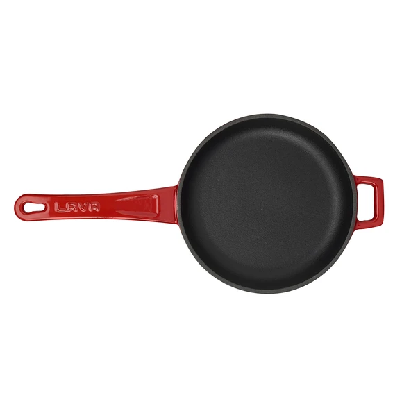 Lava Döküm Yuvarlak Kızartma Tavası Döküm Demir Yekpare Saplı Çap(Ø)16cm.  Kırmızı - Resim 2