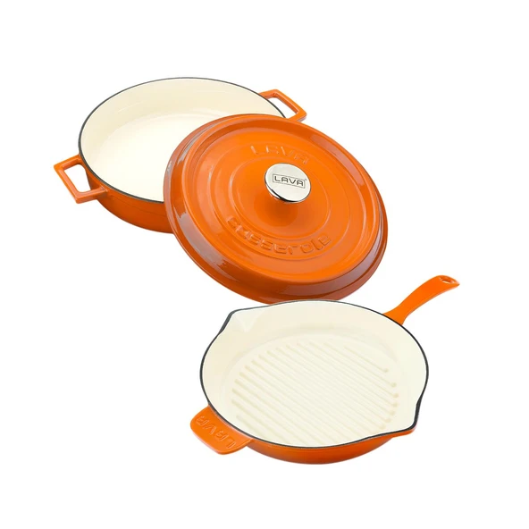 Lava Döküm 2X Edition Serisi Özel Koleksiyon Döküm Demir Tencere & Tava Seti  Turuncu - Resim 2
