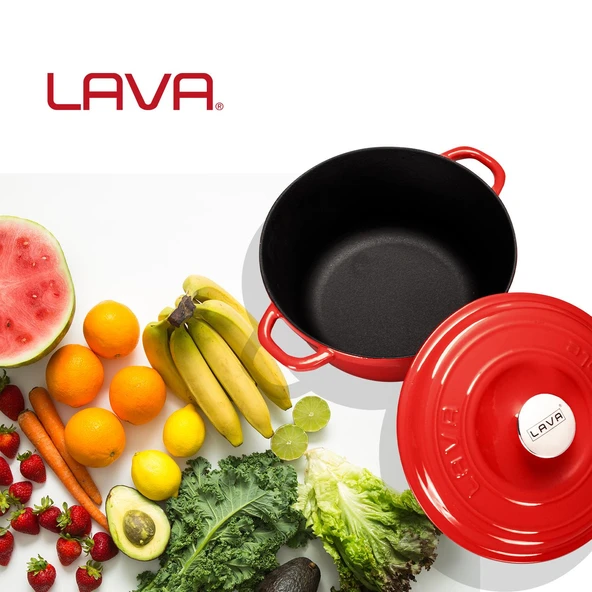 Lava Döküm Yuvarlak Tencere Döküm Demir Kapak New Heritage Serisi Çap(Ø)26cm.  Kırmızı - 8