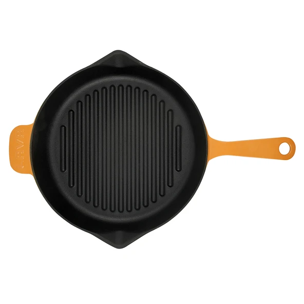 Lava Döküm Yuvarlak Izgara Tavası Döküm Demir Yekpare Saplı Spring Serisi Çap(Ø)28cm.  Turuncu - Resim 2