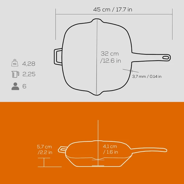 Lava Döküm Dikdörtgen Izgara Tava Döküm Demir Yekpare Saplı Ölçü 26x32cm.  Turuncu - 5
