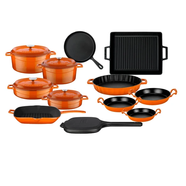Lava Döküm 12x Trendy Serisi 17 Parça Tencere & Tava Seti  Turuncu - Resim 2