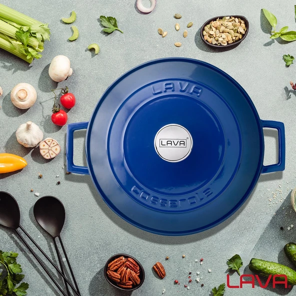 Lava Döküm Yuvarlak Tencere. Folk Çap(Ø)28cm.  Mavi - Resim 7