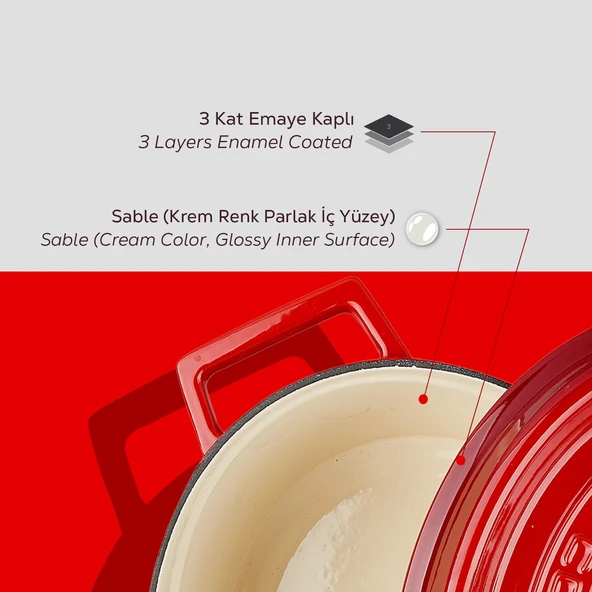 Lava Döküm Oval Tencere. Edition Serisi Ölçü 25x31cm.  Kırmızı - Resim 6