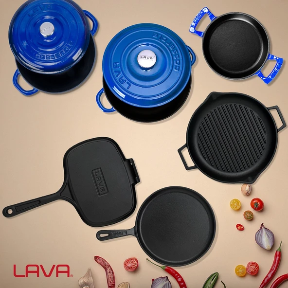 Lava Döküm 6x Trendy Serisi 9 Parça Tencere & Tava Seti  Mavi - 8